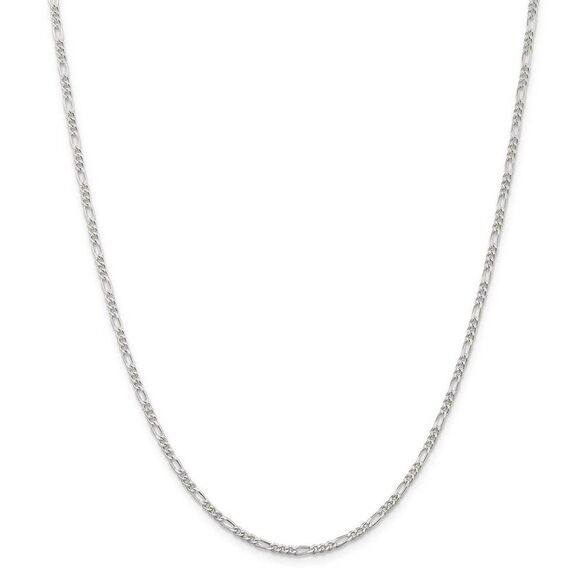 2.25mm Rhodium Sterling Silver Solid Figaro Chain Necklace 16 Inch